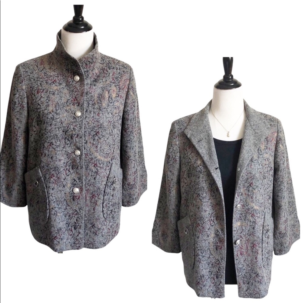 Basynu Relaxed Lightweight Blazer - Lined - Charcoal Gray - Mandarin Collar